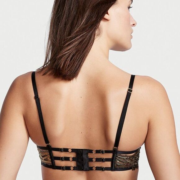 1423 VICTORIA'S SECRET BLACK GOLD Strappy Embroidered Open Cup Balconett… - Picture 4 of 11